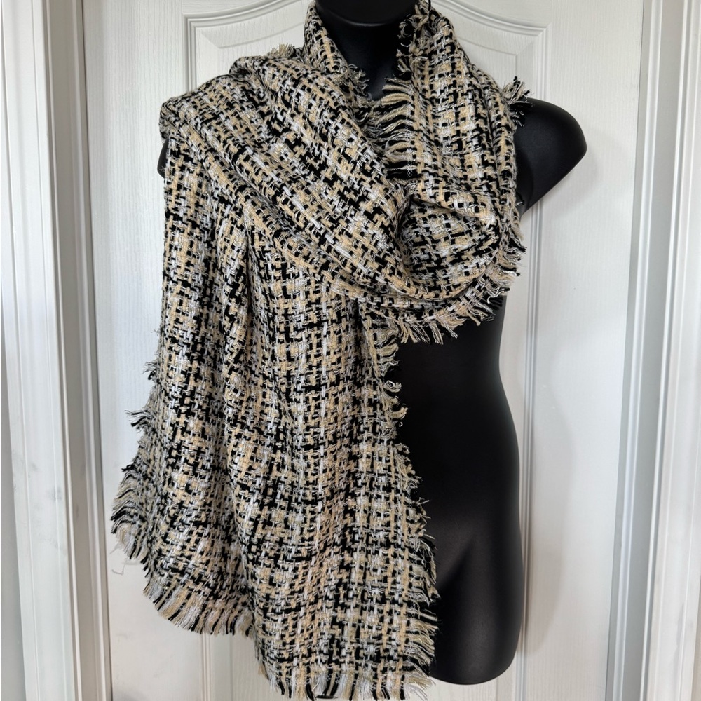 Karl Lagerfeld Black and Cream Tweed Scarf